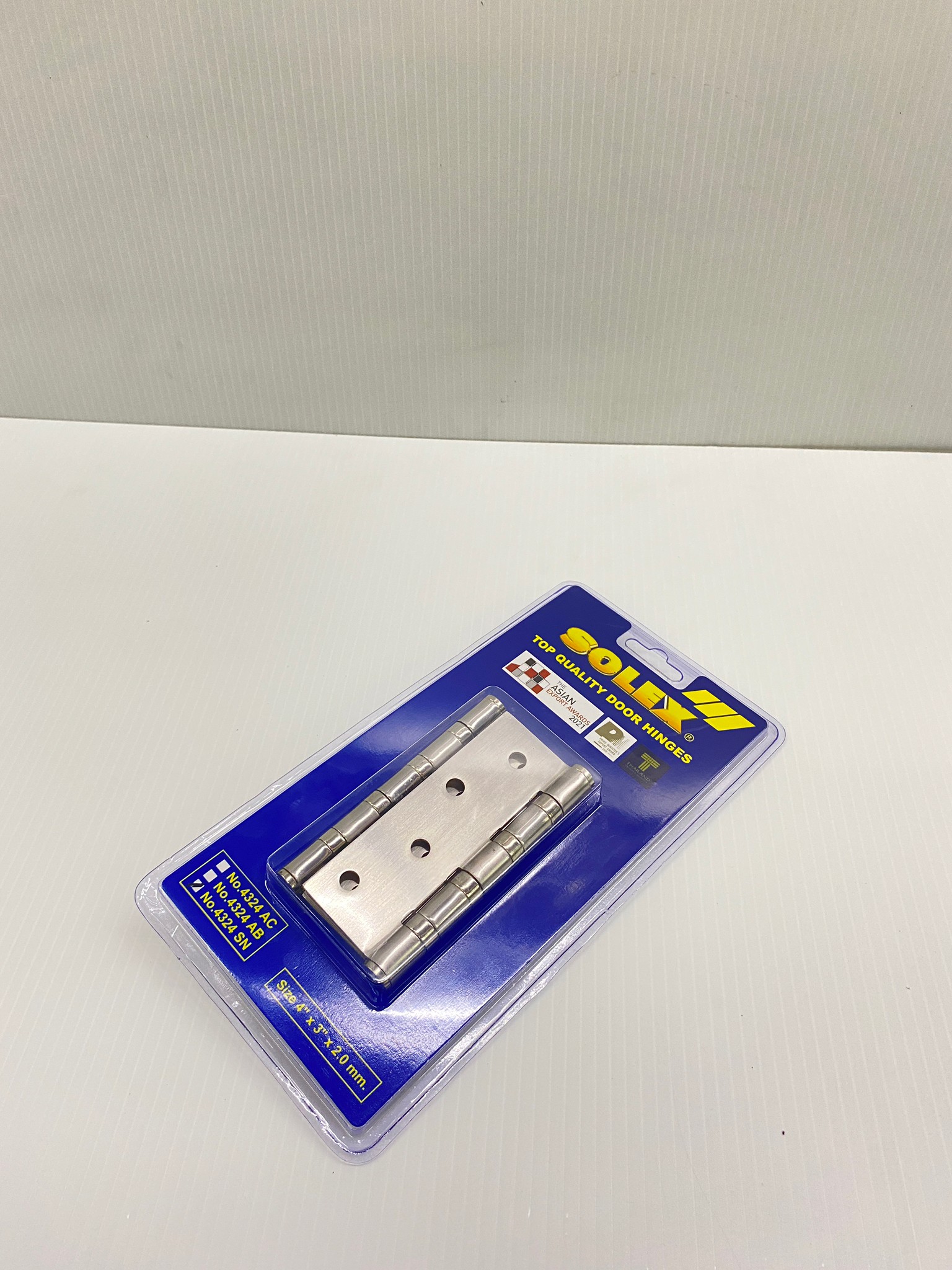 SOLEX บานพับประตู สแตนเลส No. 4324 SN (แพ็ค 2 ชิ้น) 4x3นิ้วx2.0mm.