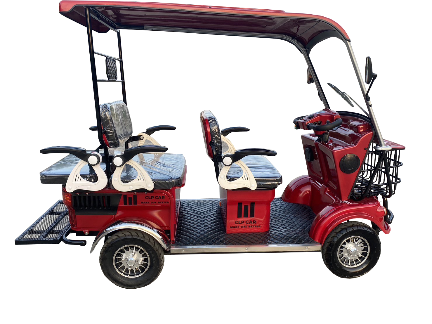 รถไฟฟ้า 4 ล้อ 4-5 ที่นั่ง รุ่น M-01T ยี่ห้อ CLP CAR สีแดง ขับแฮนด์บิด