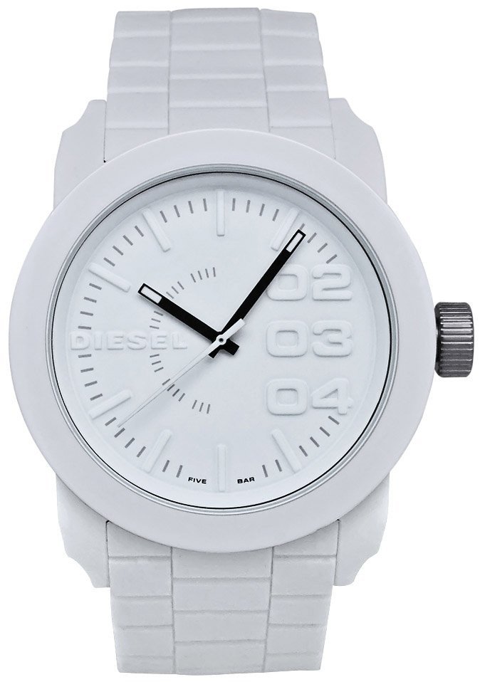 Diesel DZ1436 นาฬิกา ชาย-หญิง Double Down White Dial Rubber Strap Quartz Unisex Watch