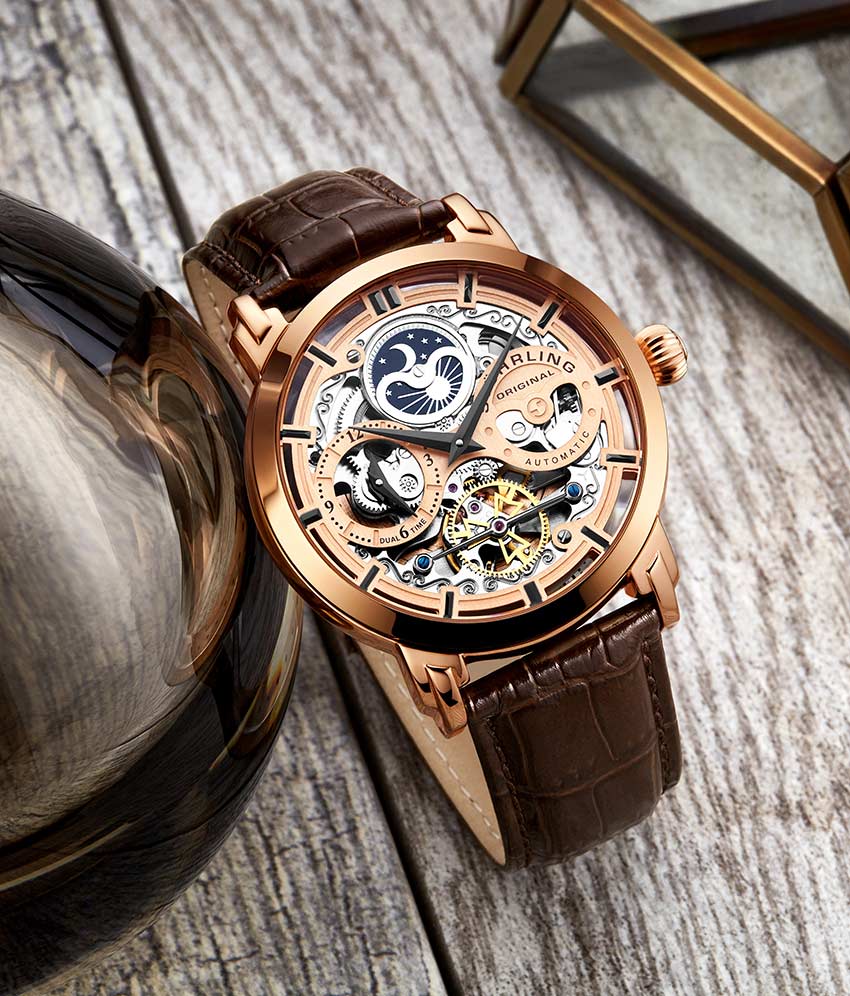 Stuhrling Original 371.03 นาฬิกาผู้ชาย Stuhrling Original รุ่น 371.03, Anatol Automatic Skeleton Dual Time Men's Watch