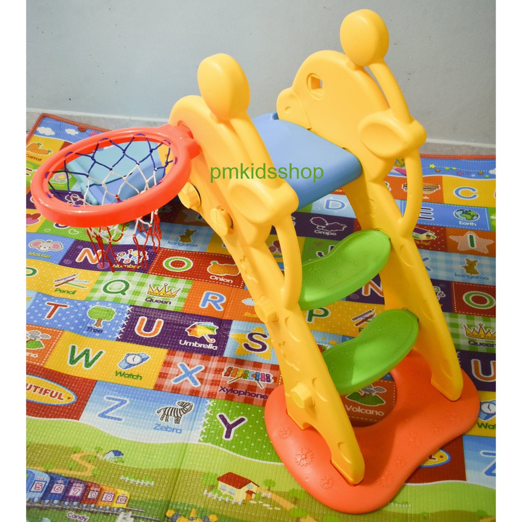 สไลเดอร์ยีราฟ + แป้นบาสพร้อมลูกบอล + ที่สูบลม