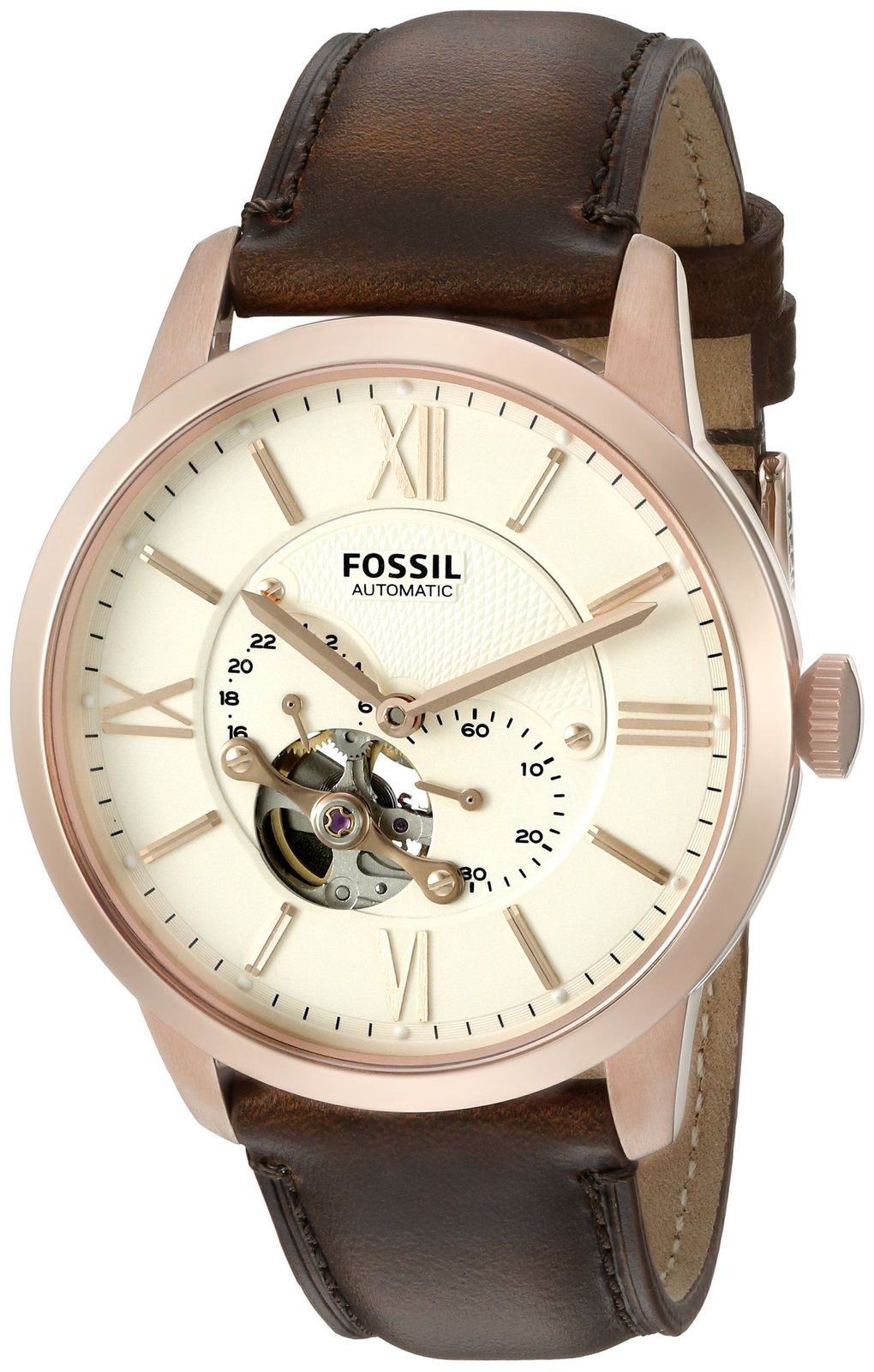 Fossil ME3105 นาฬิกาผู้ชาย Fossil รุ่น ME3105, Townsman Automatic Dark Brown Leather Men's Watch