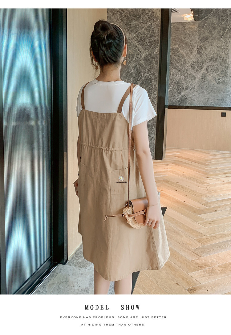 เดรสคลุมท้องแฟชั่นเอี๊ยมหลอก สายหนัง มีกระเป๋าข้าง ช่วงท้องปรับขนาดได้ สีและแบบสวยมาก M L XL XXL