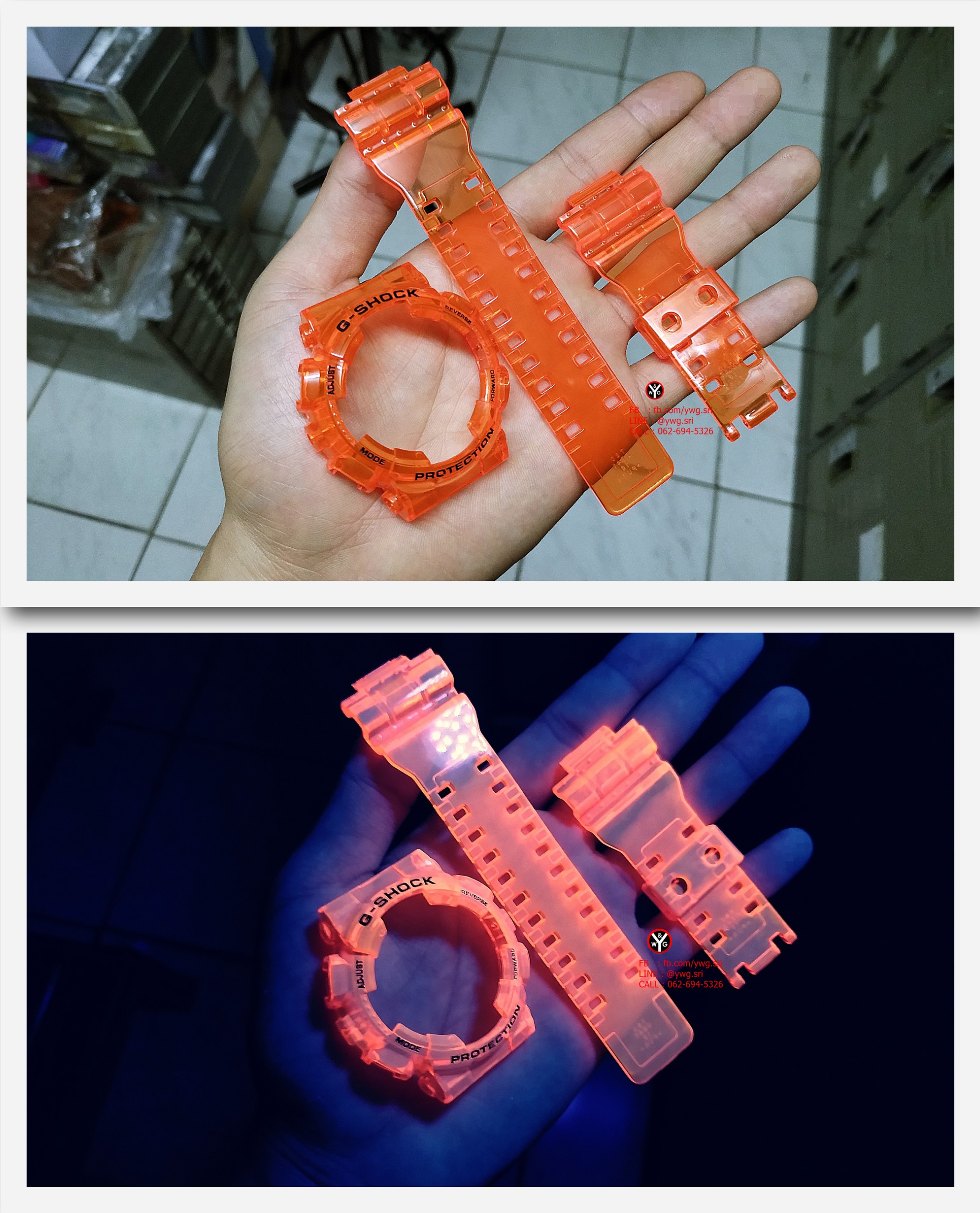 กรอบสาย(ใส) G-SHOCK สีส้มสะท้อนแสง ใส่ได้รับรุ่น GA-100 ,GA-110 ,GA-120 ,GD-100 ,GD-120