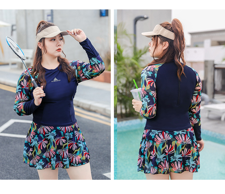 ชุดว่ายน้ำคนอ้วน แบบสปอร์ต 6xl พร้อมส่ง :ชุดออกกำลังกายชุดว่ายน้ำไซส์ใหญ่สีน้ำเงินแต่งลายดอกไม้แขนยาวซิปหลัง มาพร้อมกระโปรงติดกางเกงขาสั้นด้านใน แบบสวยน่ารัก สีสันสดใสมากๆจ้า : รอบอก 40 - 50 นิ้ว เอว 34 - 42 นิ้ว สะโพก 40 - 52 นิ้ว