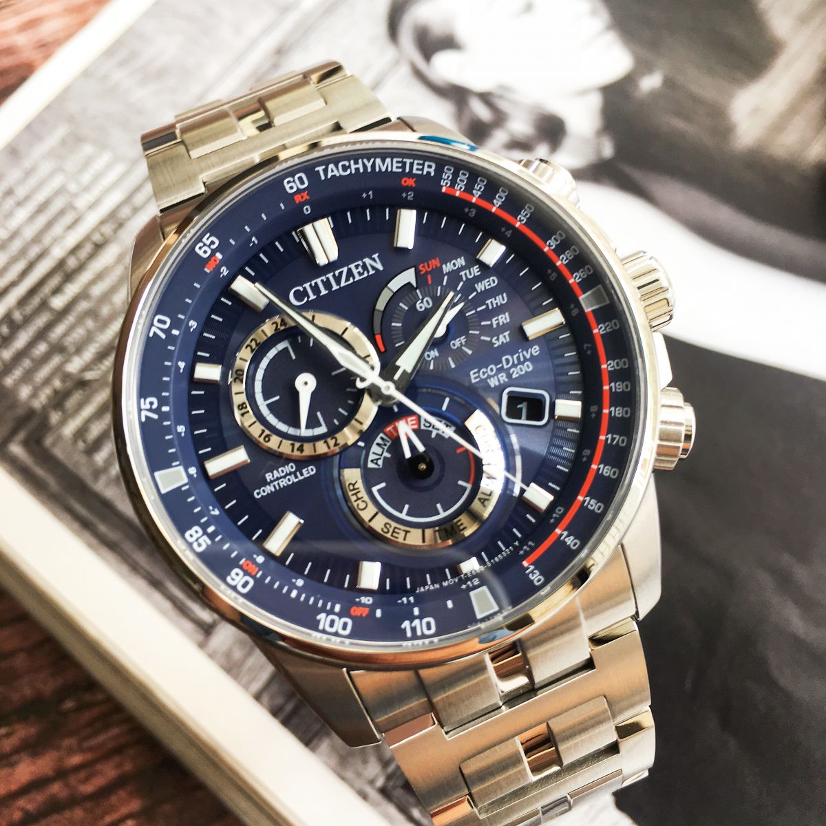 Citizen CB5880-54L นาฬิกาผู้ชาย Eco-Drive PCAT Radio Controlled Perpetual Chrono A-T Men's Watch