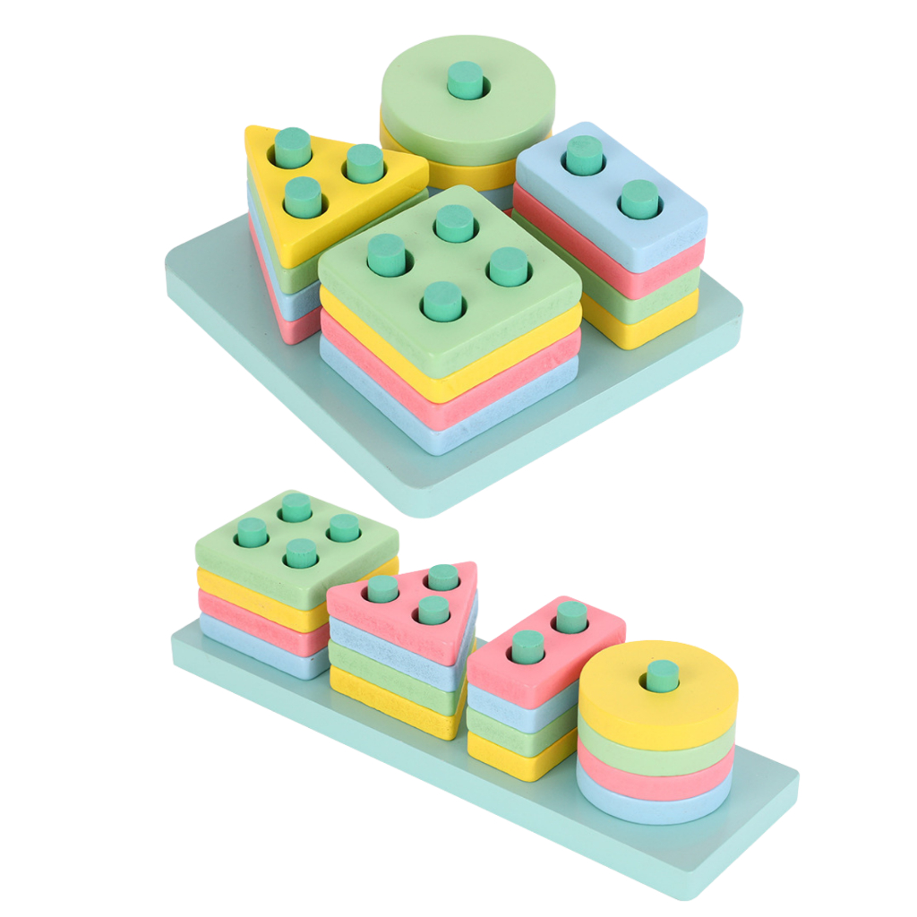 ของเล่นไม้สวมหลัก ทรงเรขาคณิต เสริมพัฒนาการเด็ก