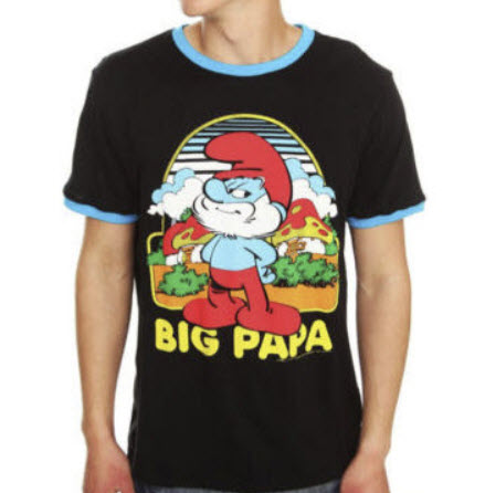 เสื้อยืดสีดำ สไตล์ Graphic Tee สกรีนลายการ์ตูน Papa Smurfs size-M