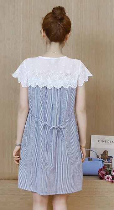 ชุดคลุมท้องทรงน่ารัก ผ้าฝ้าย ช่วงรอบอกประดับด้วยลูกไม้ มีเชือกผูกปรับขนาดครรภ์ด้านหน้า M L XL XXL