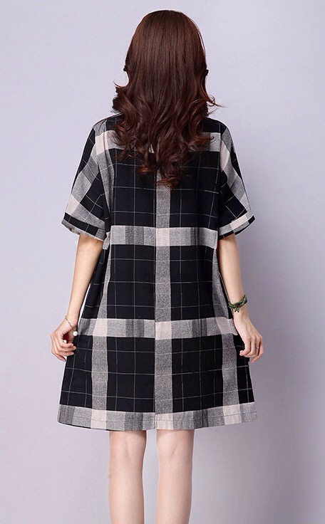 ชุดคลุมท้อง ลายสก๊อต สีดำลายเทา มีประเป๋า ชุดสวย สวมใส่สบาย L,XL,2XL,3XL