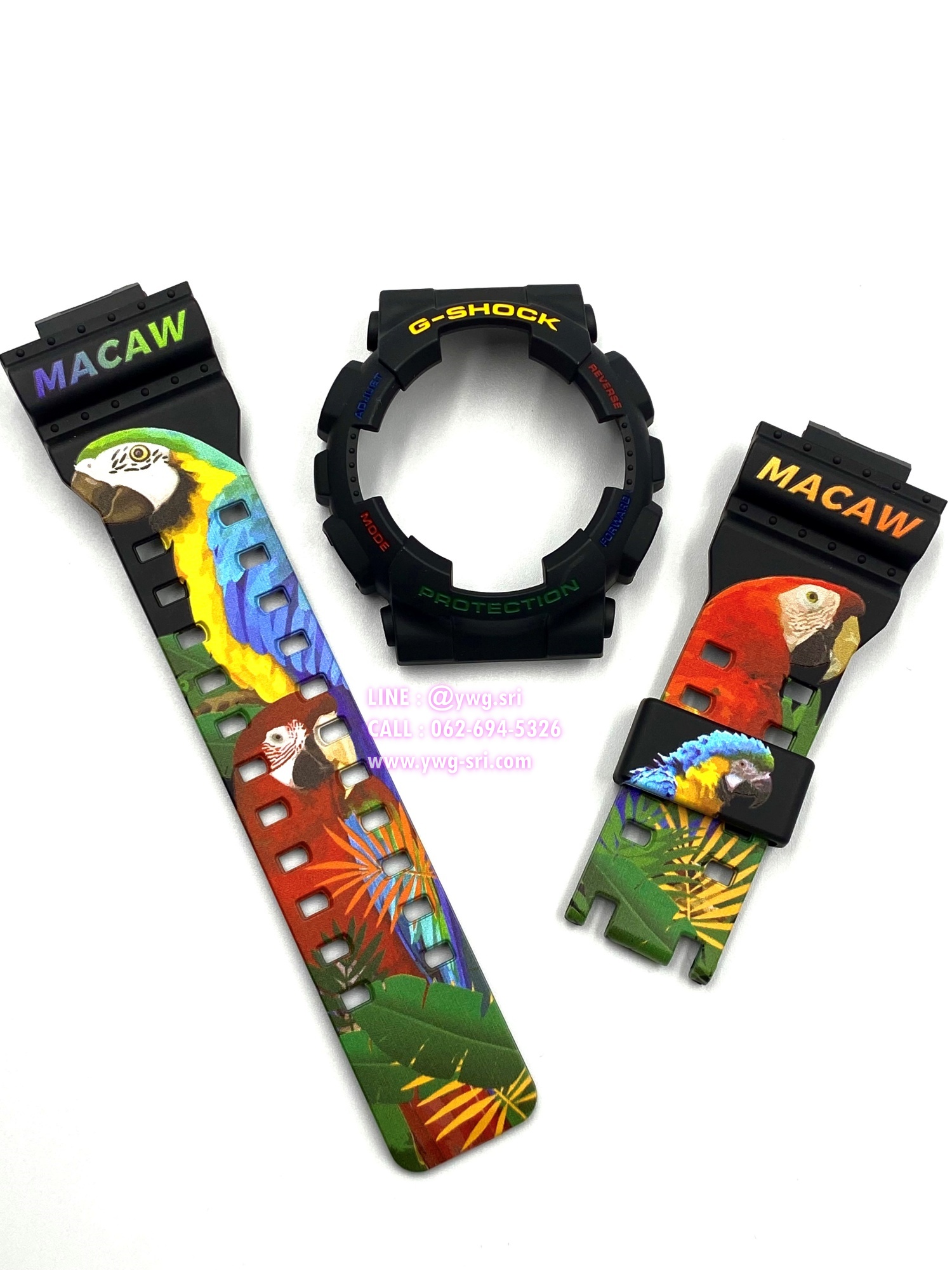 กรอบสาย G-SHOCK แท้✅ สีดำด้าน สกรีนลาย Macaw ใส่ได้กับรุ่น GA-100 ,GA-110 ,GA-120 ,GA-140 ,GAX-100 ,GD-100 ,GD-120