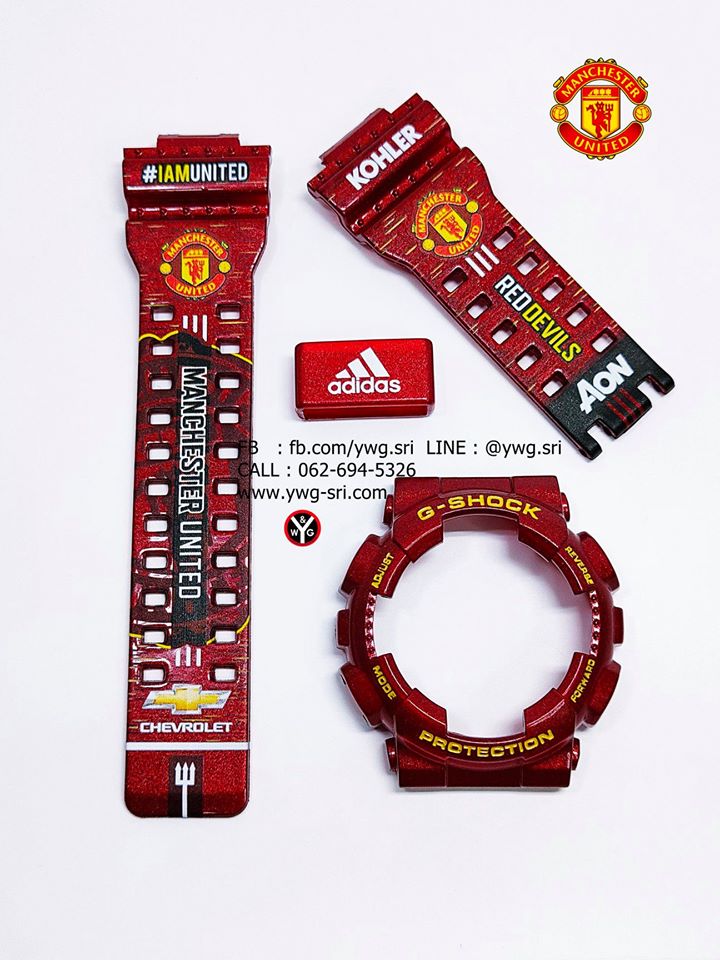 กรอบสาย G-SHOCK งานฉีดไม่แท้ พ่นสีแดงกากเพชร สกรีนลาย Man United ใส่ได้รับรุ่น GA-100 ,GA-110 ,GA-120 ,GD-100 ,GD-120