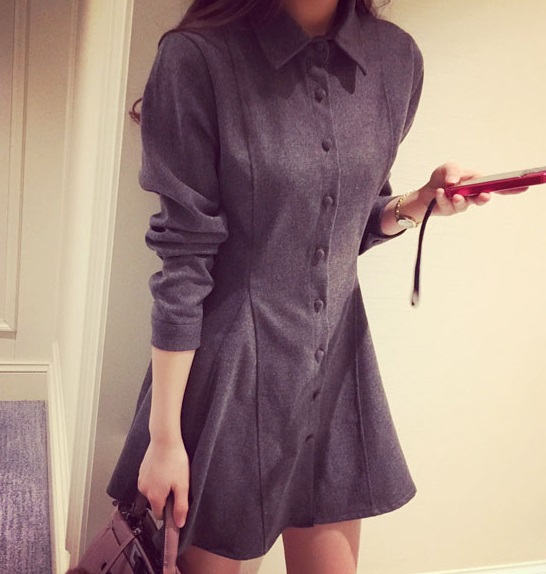 ((พร้อมส่ง)) เสื้อผ้าแฟชั่นผู้หญิง : เดรสสีเทาแฟชั่น น่ารัก น่ารักจ้า