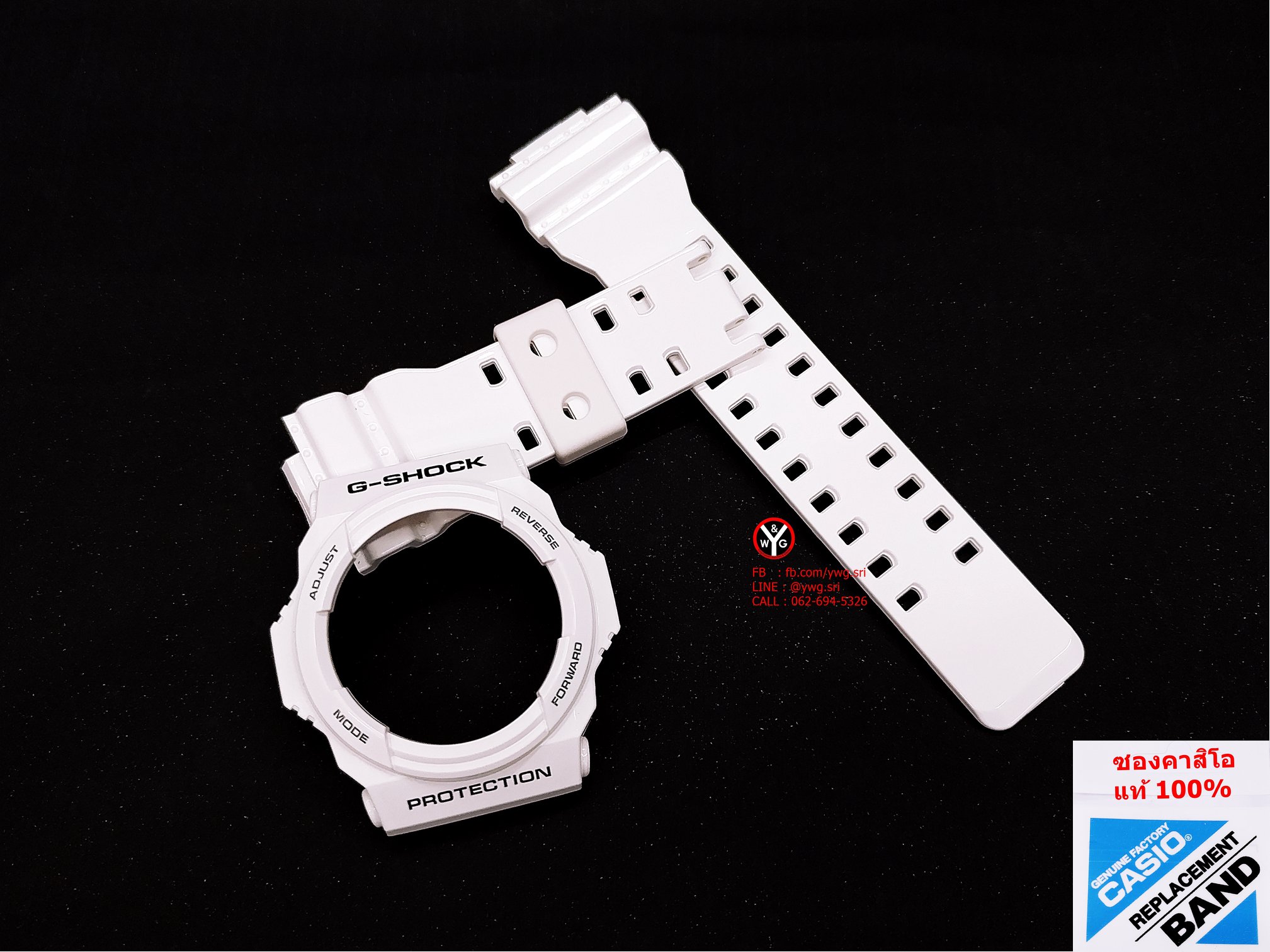กรอบสาย G-SHOCK แท้ สีขาวเงาฟร้อนดำ(สาย2รู) ใส่ได้รับรุ่น GA-150 ,GA-300 ,GA-310