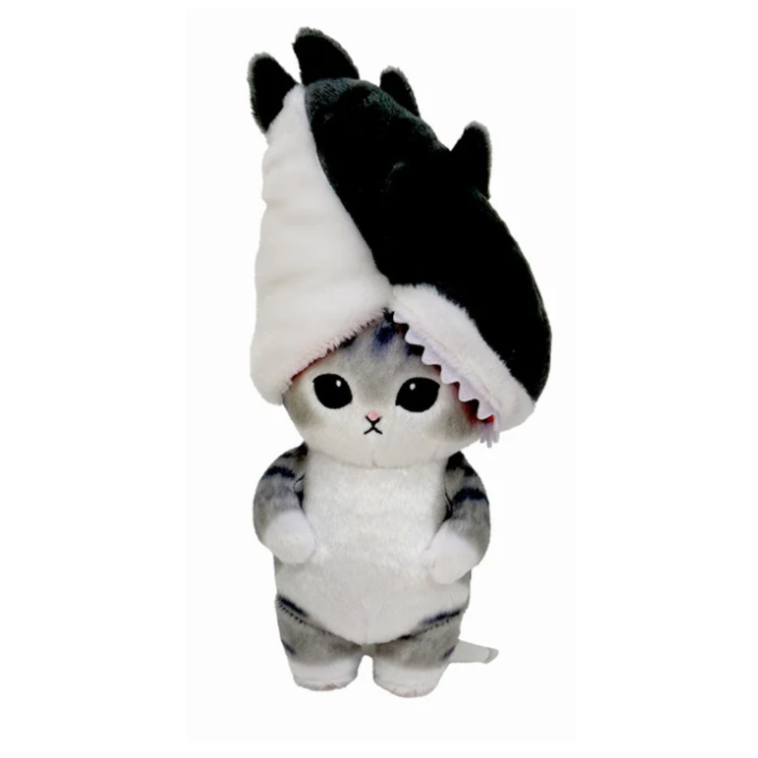 [PRE-ORDER] ตุ๊กตา แมวโมฟุ โดนฉลามกินหัว Mofusand Shark Biting Cat Gray ขนาด S 14 x 11 x 28 cm นำเข้าจากญี่ปุ่น โมฟุซาน mofu mofusand ぽてたまぬいぐるみ(噛みつきサメにゃん・グレー)