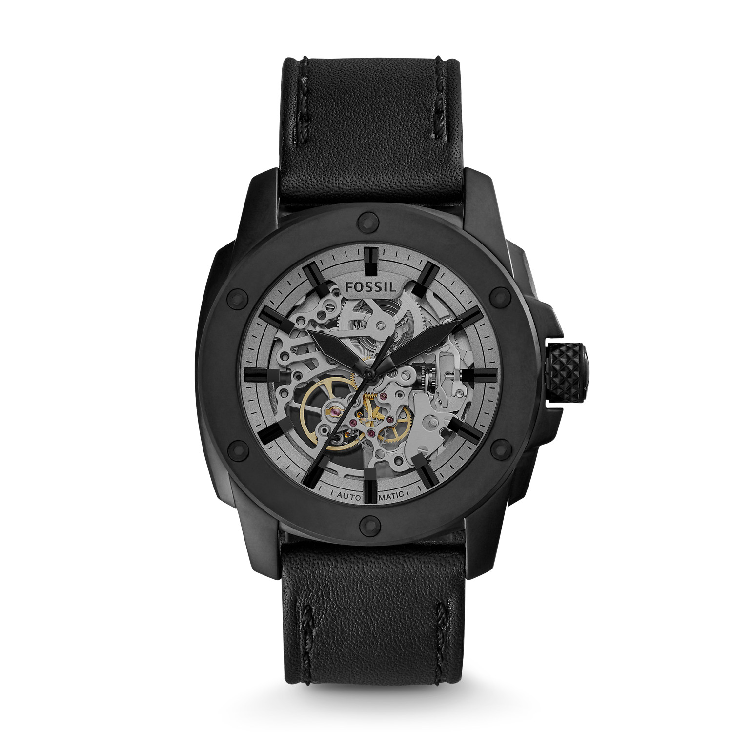 Fossil ME3134 นาฬิกาผู้ชาย Fossil รุ่น ME3134, Modern Machine Automatic Skeleton Black Leather Men's Watch