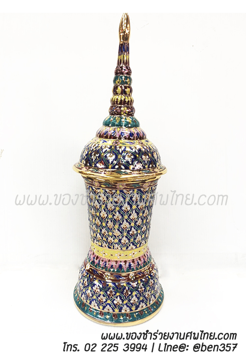 โกศใส่อัฐิทรงสูง เบญจรงค์ ความสูง 12 นิ้ว งานเบญจรงค์ วาดมือ ใบละ 800.-