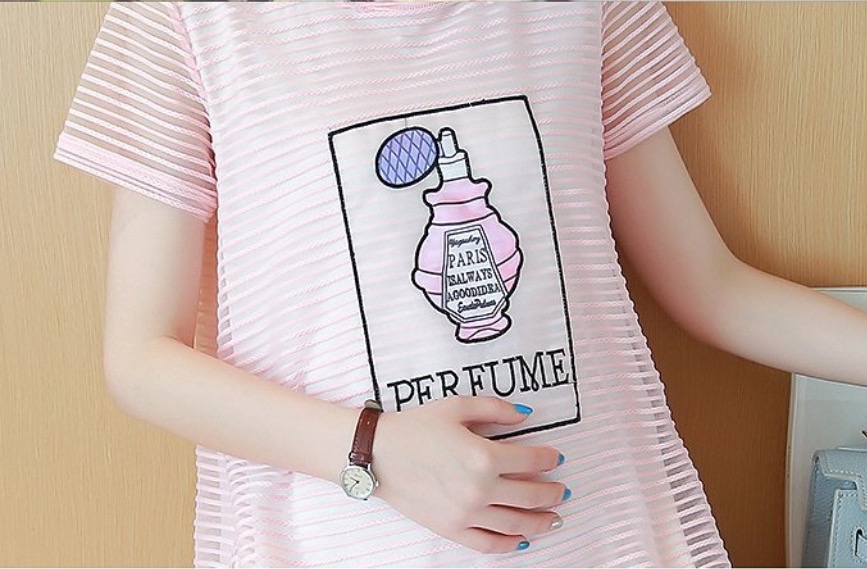เดรสคลุมท้องสไตล์เกาหลี ผ้าไหมแก้ว ลายน่ารัก มีซับในทั้งชุด M,L,XL,XXL
