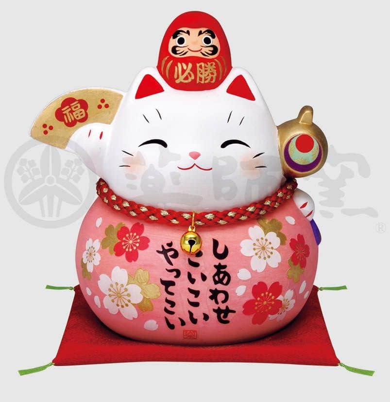 [PRE-ORDER] แมวกวักญี่ปุ่น แมวสีขาว ตัวสีชมพู ลายซากุระ Size 14.5 cm แมวกวักนำโชค Lucky Cat ManekiNeko Beckoning Cat นำเข้าจากญี่ปุ่น