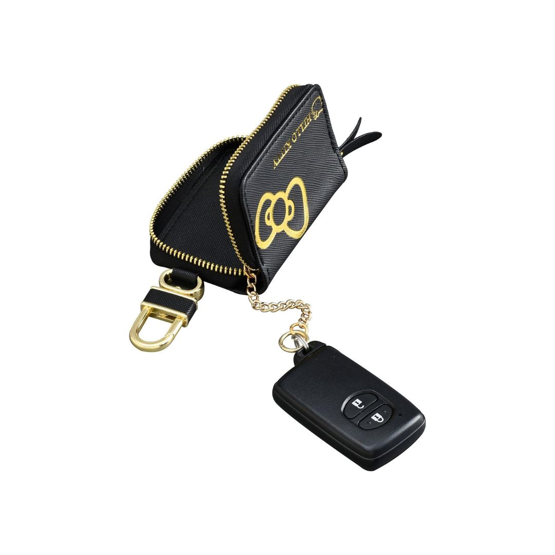 [PRE-ORDER] ซองหนัง ใส่กุญแจ รีโมทรถยนต์ กระเป๋าใส่กุญแจรถ คิตตี้ สีดำ ลายทอง Hello Kitty Car Key Case