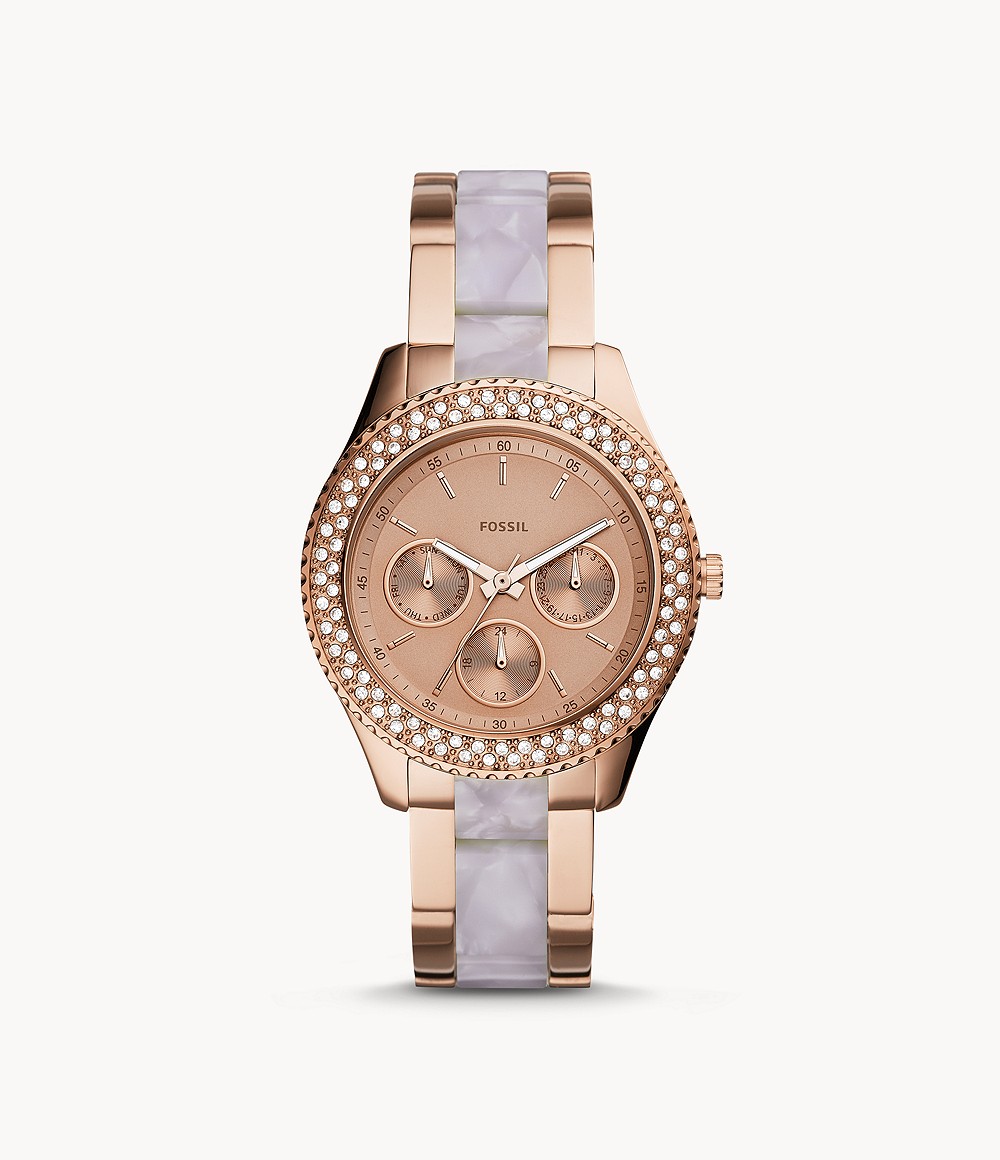 Fossil ES4755 นาฬิกาผู้หญิง Stella Multifunction Two-Tone Stainless Steel and Acetate Quartz Women's Watch