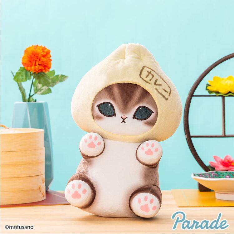 [PRE-ORDER] ตุ๊กตา Mofusand Meat Bun Cat แมวโมฟุ หัวซาลาเปา แกงกะหรี่ ขนาด สูง 28 cm mofusand にゃんこ肉まんBIGぬいぐるみ