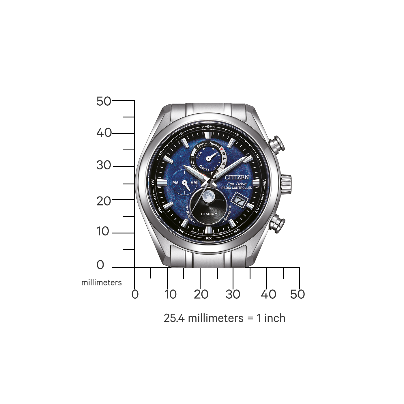 Citizen BY1010-81L นาฬิกาผู้ชาย Eco-Drive Tsuki-yomi Radio-Controlled Men's Watch