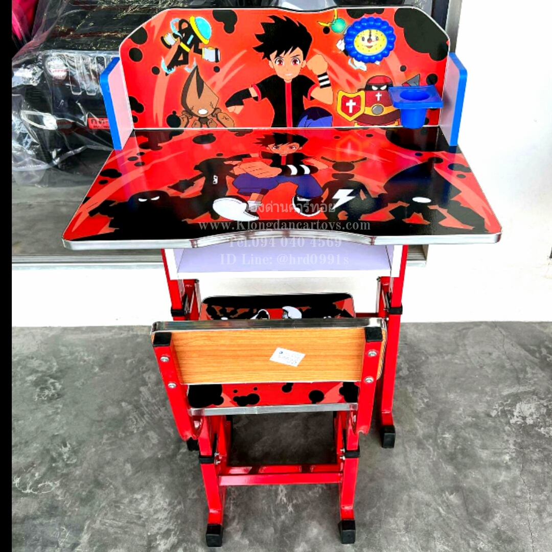 โต๊ะเรียนเด็กการ์ตูน*ระดับได้3ระดับ*(ขาเหล็ก, หน้าไม้อัด, มีนาฬิกา, ที่วางดินสิน, ช่องเก็บของใต้โต๊ะ) งานดีหนาแข็งแรง ใช้ได้ถึงโต