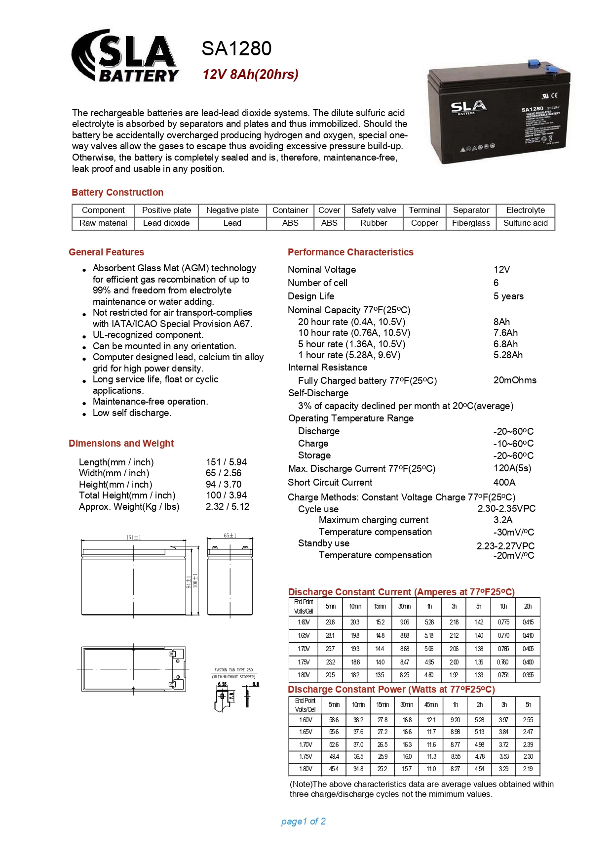 12V 8AH SLA