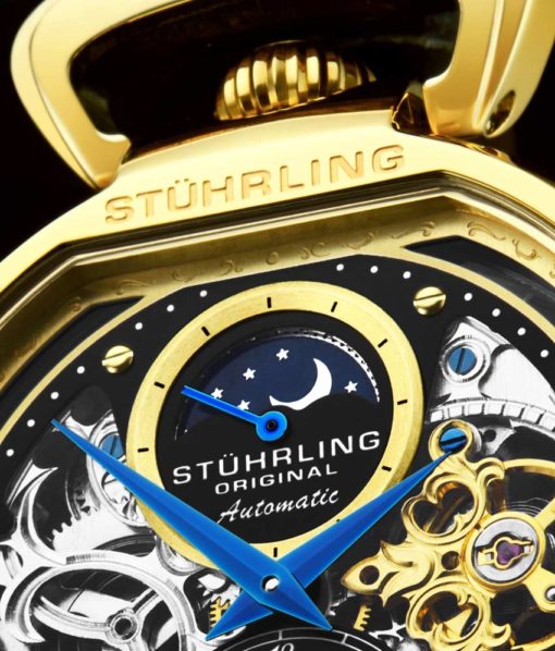 Stuhrling Original 889.02 นาฬิกาผู้ชาย Stuhrling Original รุ่น 889.02, Modena Automatic Dual Time Skeleton brown Genuine Leather Strap Men's Watch