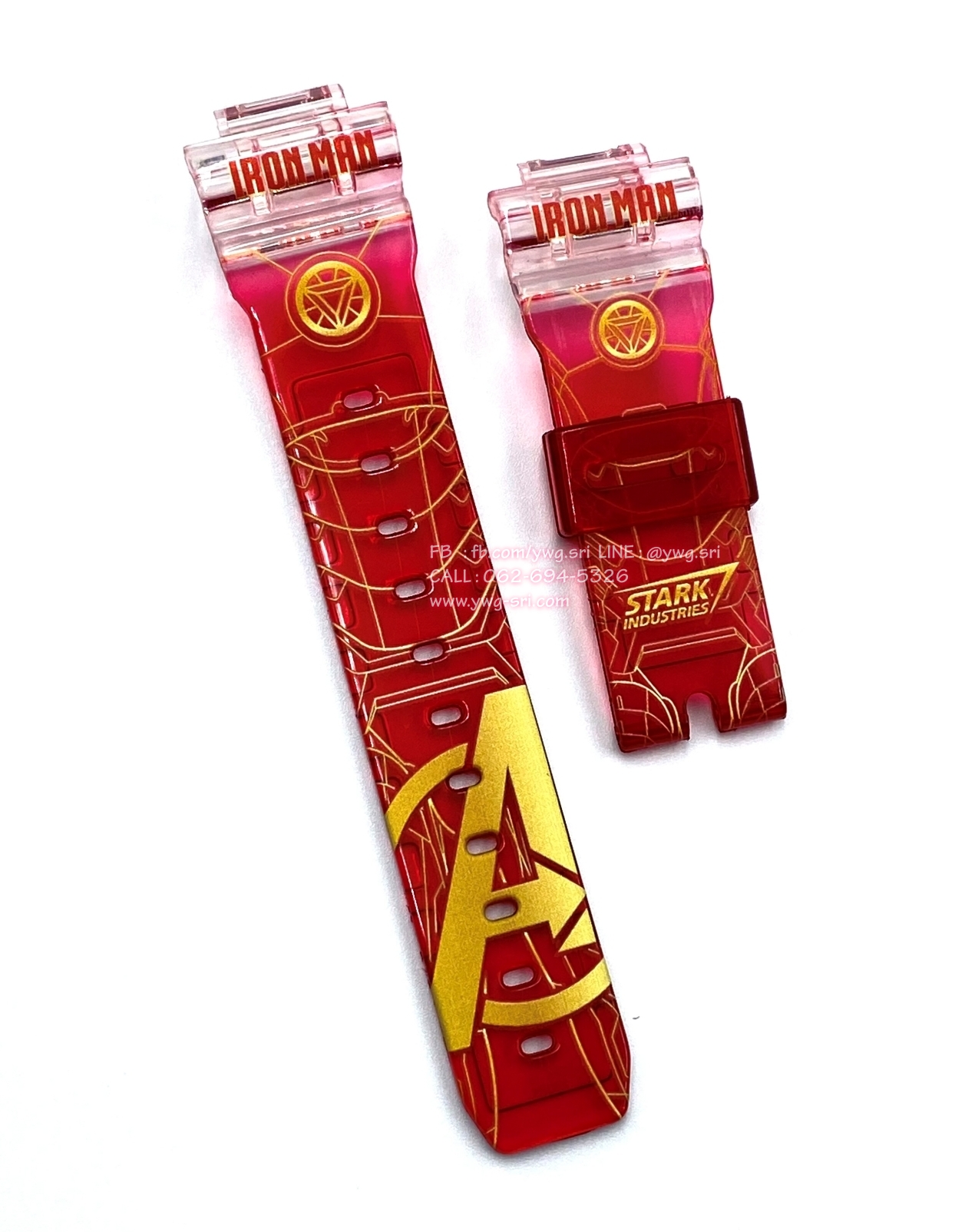 กรอบสาย G-SHOCK สีขาวใสสลับแดง สกรีนลาย Iron man ใส่ได้กับรุ่น DW-6900