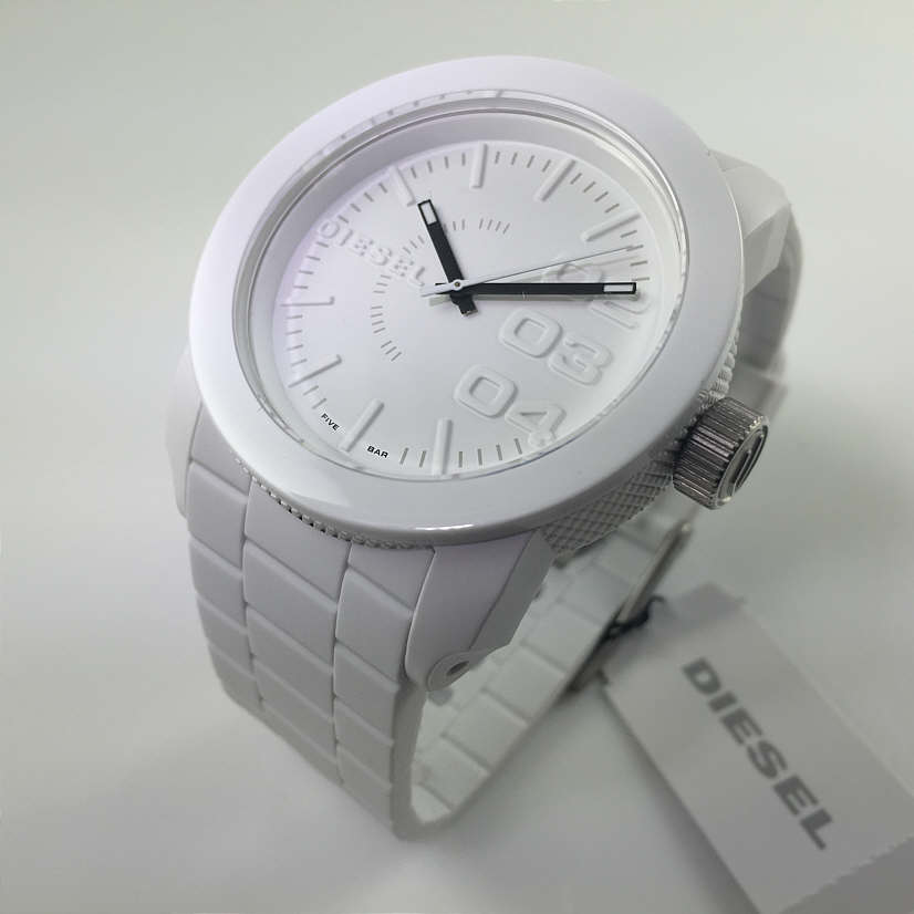 Diesel DZ1436 นาฬิกา ชาย-หญิง Double Down White Dial Rubber Strap Quartz Unisex Watch