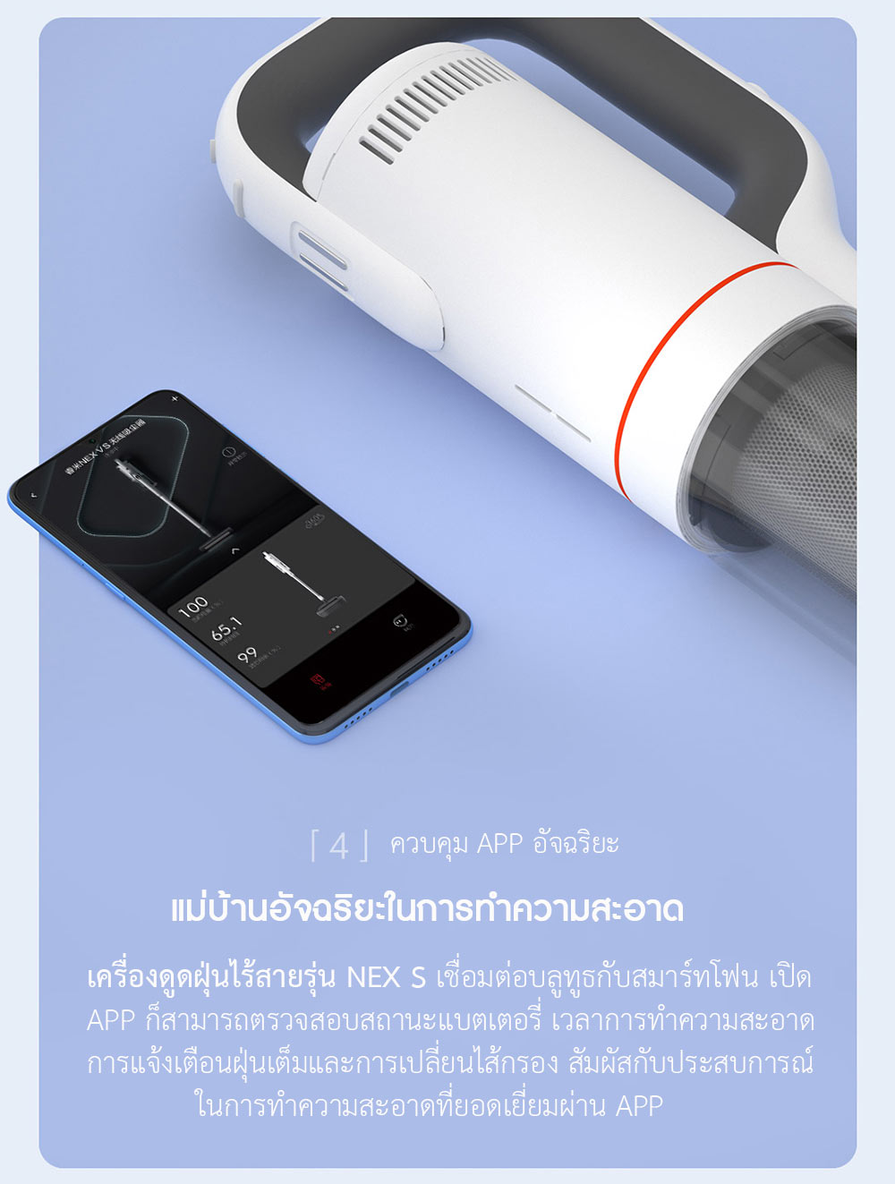 Roidmi NEX S Cordless Vacuum Cleaner - เครื่องดูดฝุ่นไร้สายรุ่น NEX S (สีขาว)