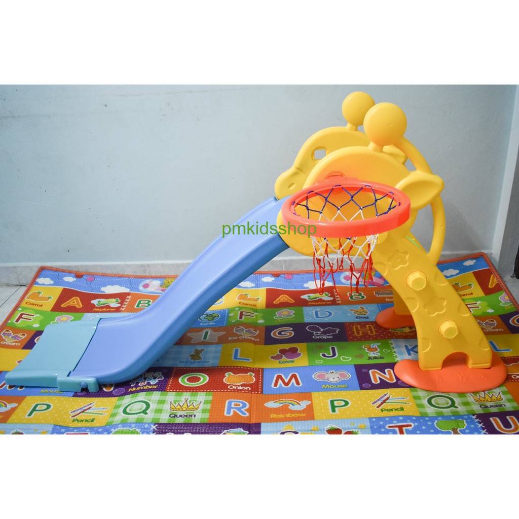 สไลเดอร์ยีราฟ + แป้นบาสพร้อมลูกบอล + ที่สูบลม