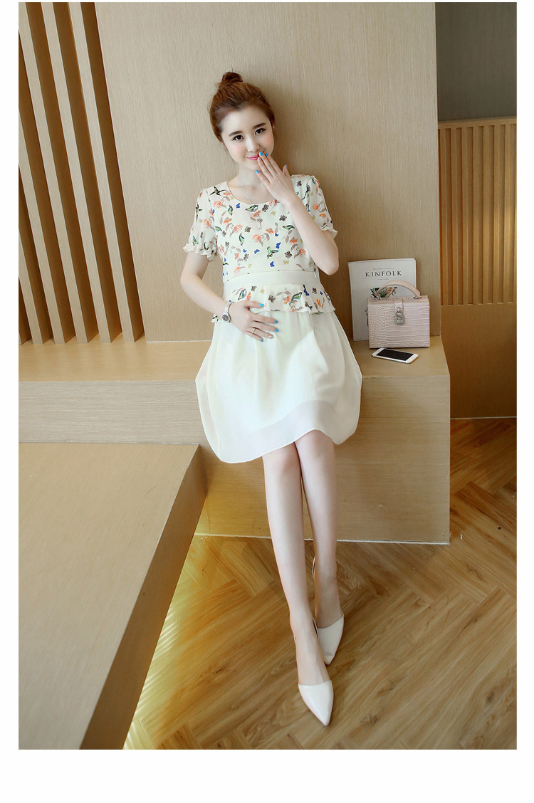 เดรสคลุมท้องแฟชั่น ผ้้าชีฟองพริ้วสวย เปิดซิปให้นมได้ มีเชือกผูกปรับขนาดได้ M,L,XL,XXL