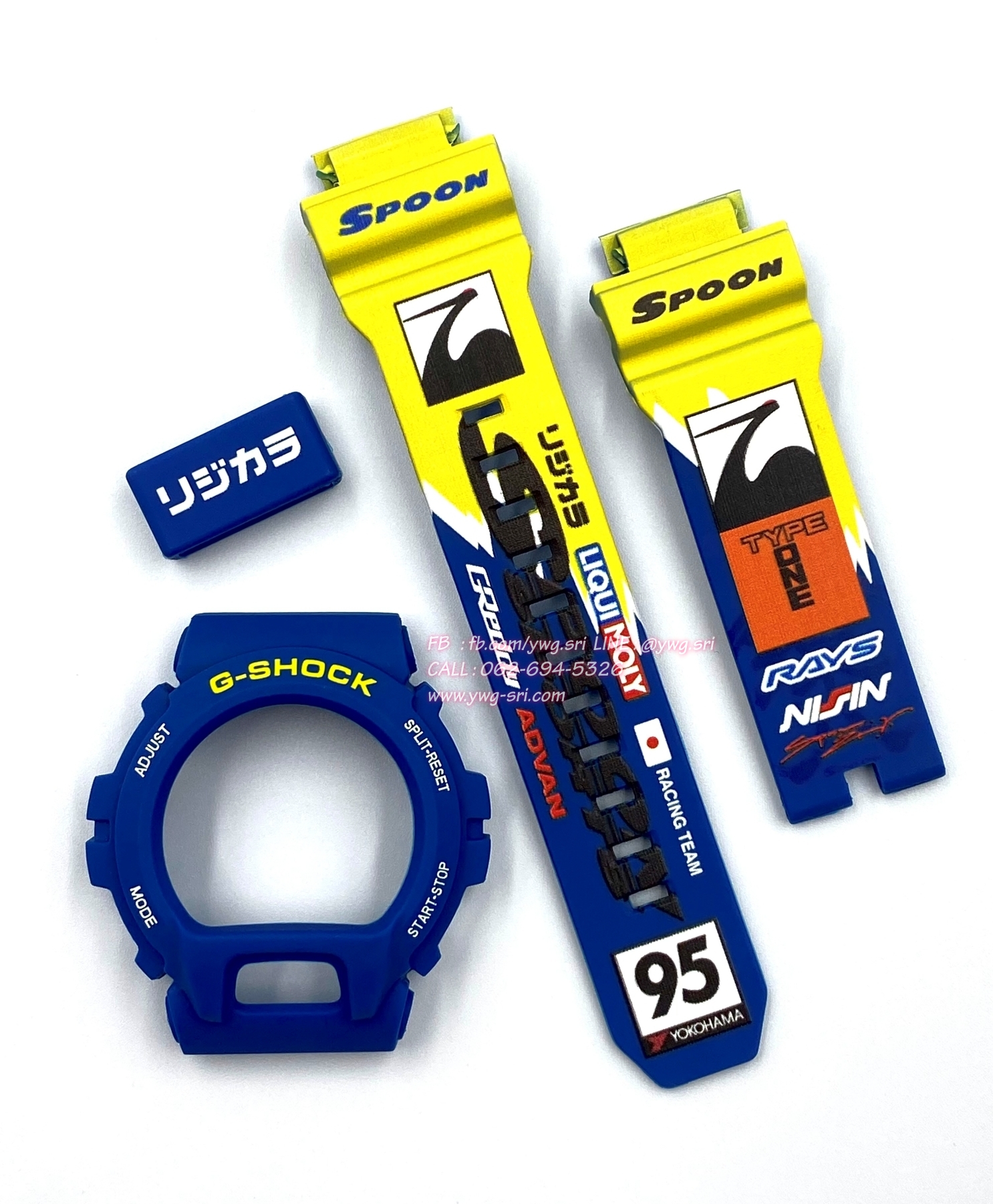 กรอบสาย G-SHOCK แท้✅ สีน้ำเงินสลับเหลือง สกรีนลาย SPOON 95 ใส่ได้กับรุ่น GD-X6900