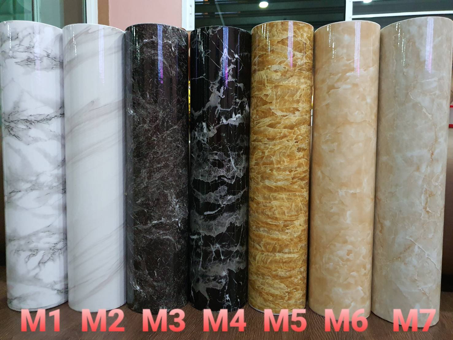 วอลเปเปอร์ PVC ลายหินอ่อน แบบเงา หน้ากว้าง 60 ซม. มีกาวในตัว