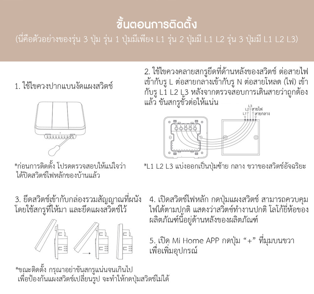 Xiaomi Smart Wall Switch - สวิทซ์ไฟบ้านอัจฉริยะเสี่ยวหมี่ (BLE Mesh) (L+N) (CN)