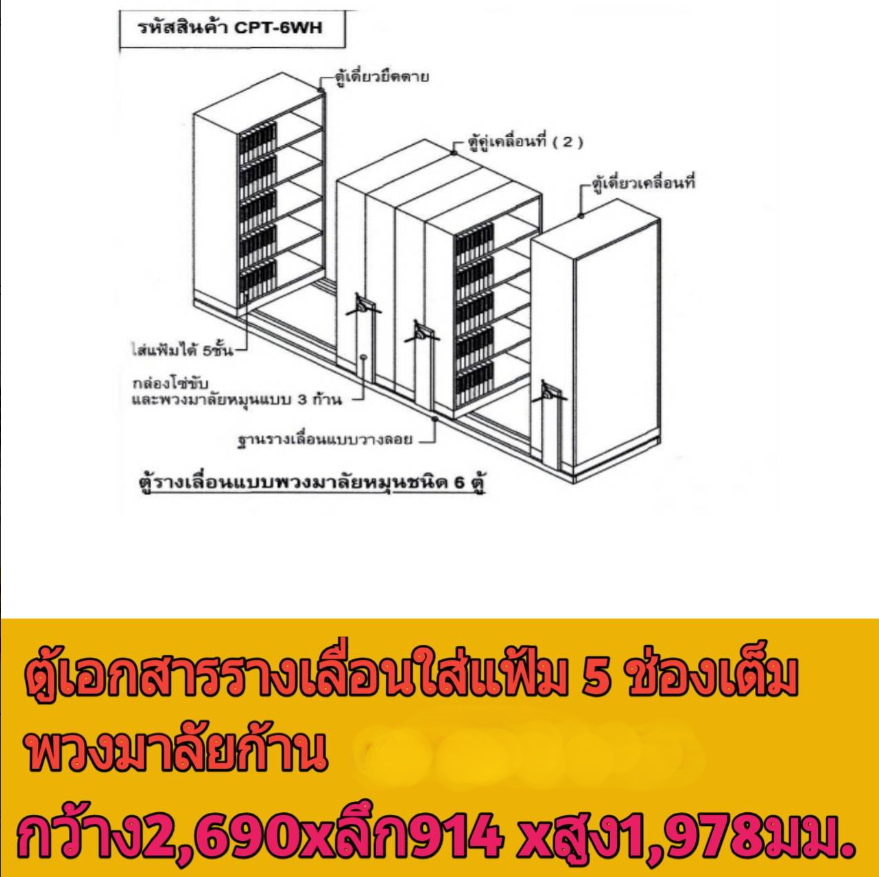 ตู้เอกสารรางเลื่อนใส่แฟ้ม 5ช่องเต็ม พวงมาลัยแบบกาน