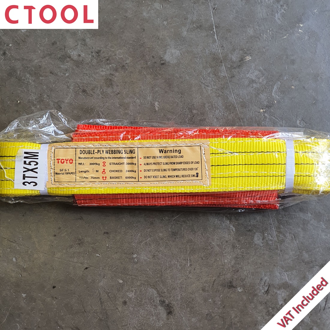 (สินค้าหมด)สายพานยกของ 3ตัน 5เมตร สีเหลือง Toyo ของแท้ - Authentic Double Ply Webbing Sling 3 Ton 5 Meter - ซีทูล Ctoolhardware