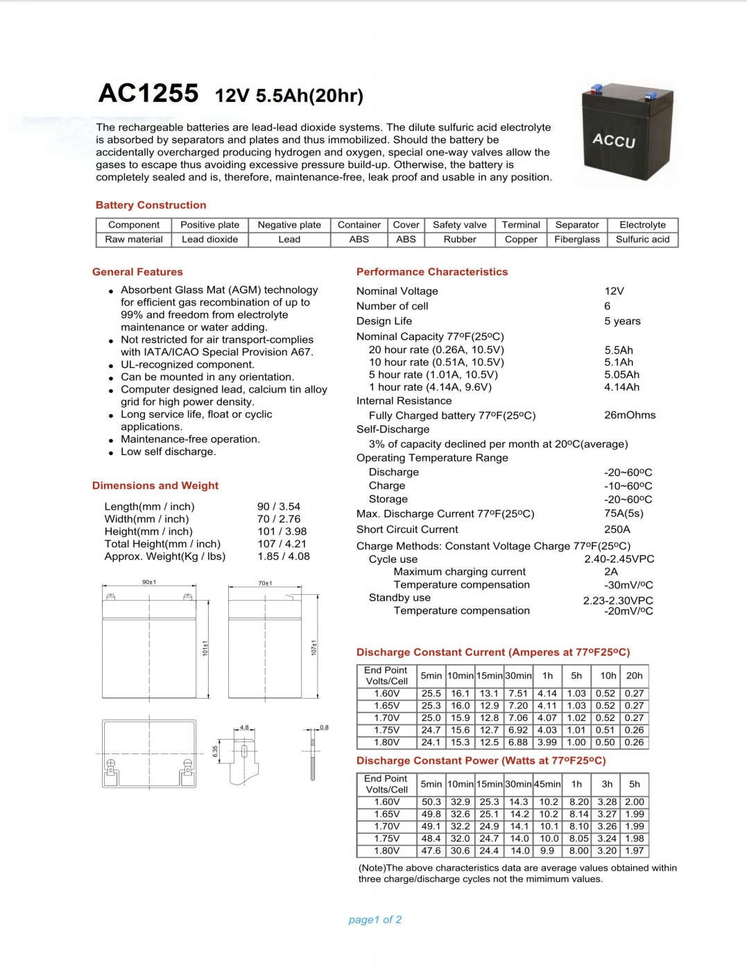 12V 5.5AH ACCU