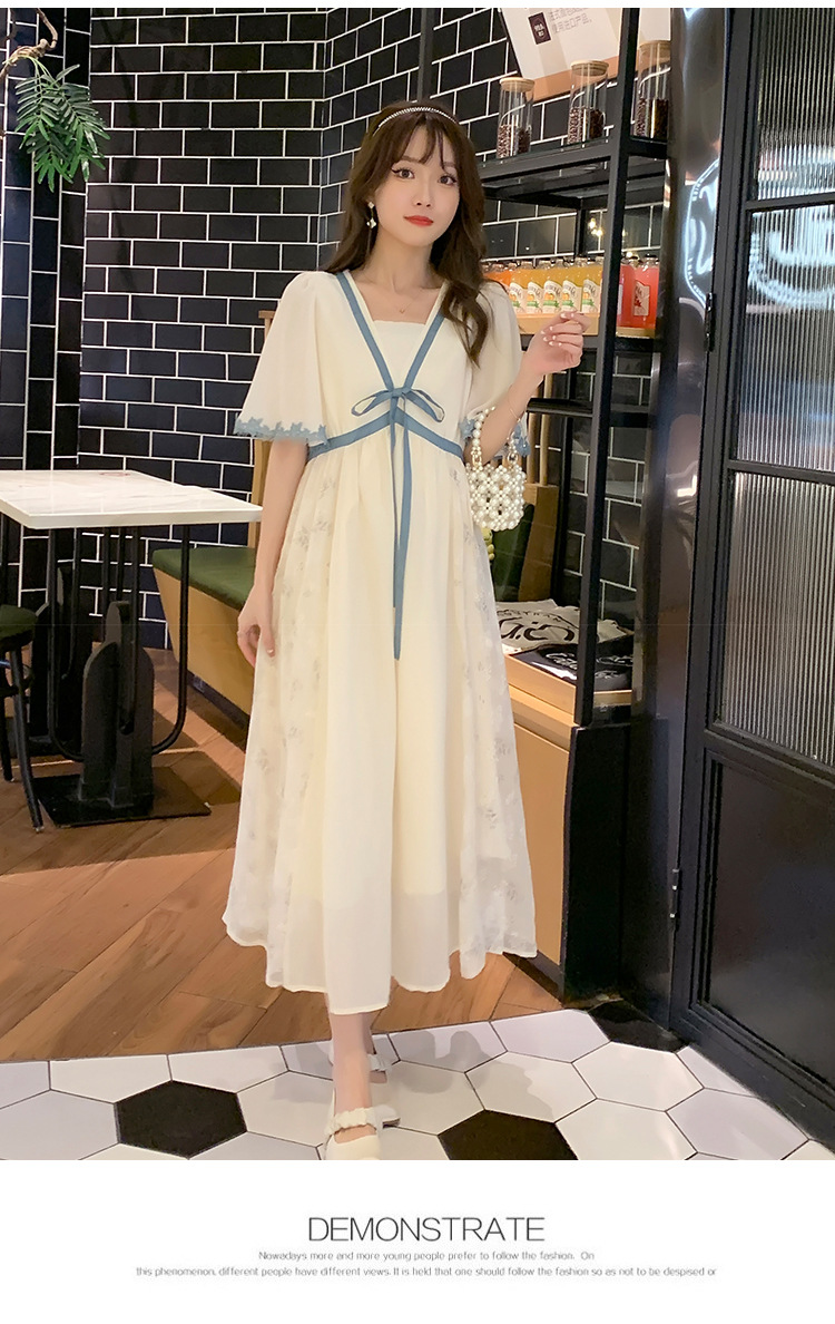 ชุดคลุมท้องแฟชั่นเกาหลี ผ้าชีฟอง แขนระบาย เชือกผูกที่อกน่ารักมาก มีซับใน สวย ดูดี ครบจบด้วยชุดนี้ M L XL XXL