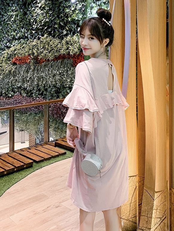 ชุดคลุมท้องแฟชั่นเกาหลี แขนระบาย 2 ชั้น ผ้าเนื้อนิ่ม ทรงน่ารักมากค่ะ M L XL XXL