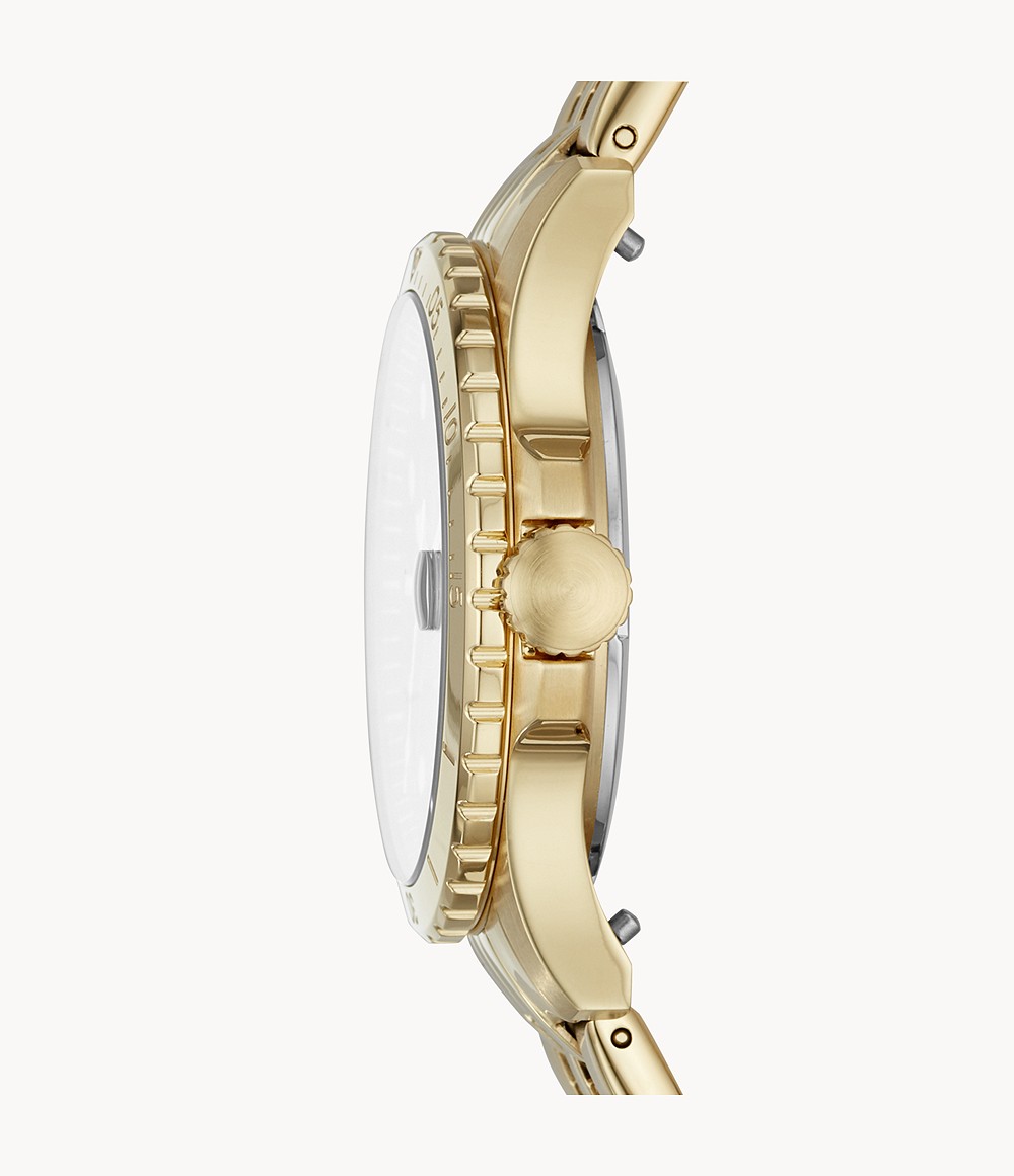 Fossil ES4746 นาฬิกาผู้หญิง FB-01 Three-Hand Date Gold-Tone Stainless Steel Quartz Women's Watch
