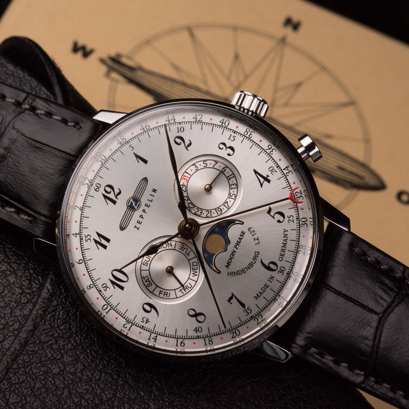 Zeppelin 7036-1 นาฬิกาผู้ชาย Hindenburg Moonphase Men's Watch Made In Germany