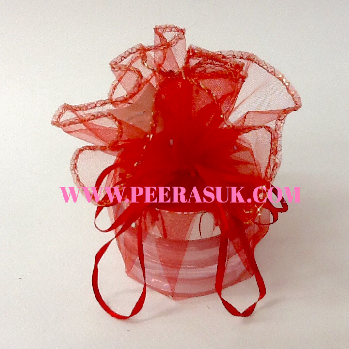 ถุงผ้าแก้วกลม (สีแดง) 35 ซม. แพคละ 10 ใบ