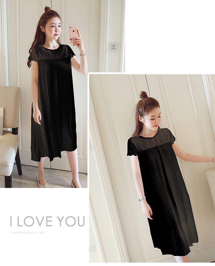 เดรสคลุมท้องแนวเกาหลี อัดพรีท สีดำ ด้านบนซีทรู น่ารักฝุดๆ M,L,XL,XXL