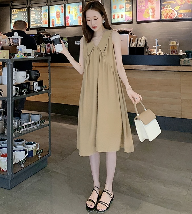 เดรสคลุมท้องแฟชั่นสบายๆ ผ้าชีฟองดูหรูมาก สไตล์เกาหลีสุดๆ แขนกุดปกใหญ่ ใส่ได้หลายโอกาสมากค่ะ M L XL XXL