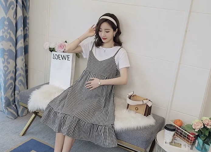 ชุดคลุมท้องแฟชั่นแขนสั้น เอี๊ยมหลอกเย็บติดเป็นชุดเดียวกัน น่ารัก ผ้านิ่มมาก M L XL XXL 3XL 4XL