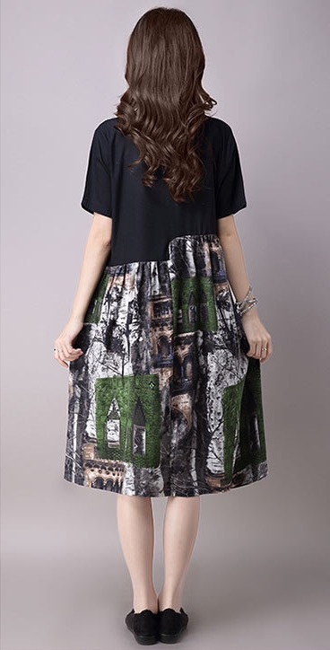 ชุดคลุมท้องแขนยาว ผ้าลินิน ลาย mosaic สไตล์วินเทจ แบบน่ารัก ใส่สบาย M L XL XXL